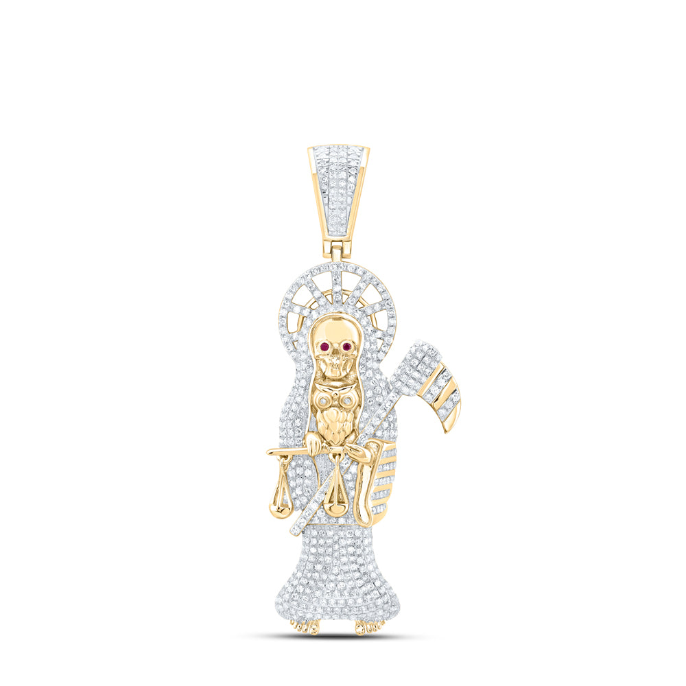 2 1/2-CTW DIA NK SANTA MUERTE MENS CHARM