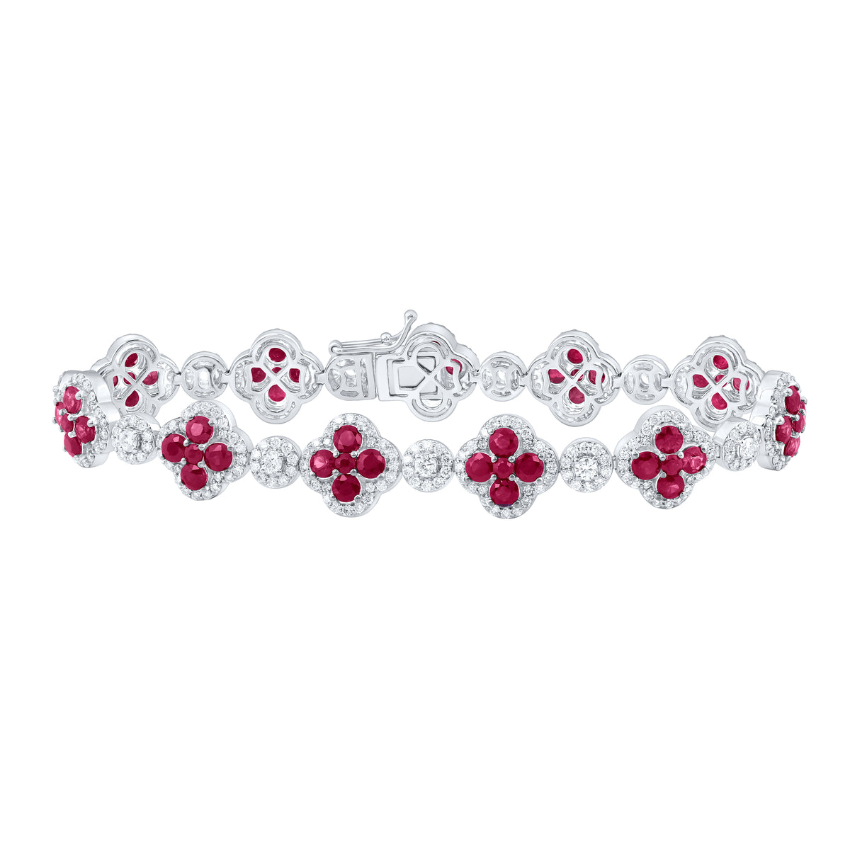 3 CTW-DIA ANA M 6 1/4CTW RD-RUBY NAT GEM CLOVER BRACELET  (7 INCH)