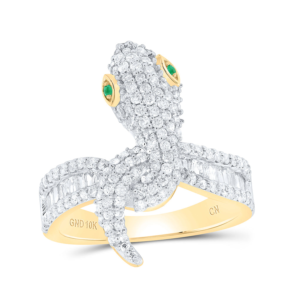1CTW-DIA CN 0.01CT RD-EM NAT GEM SNAKE LADIES RING