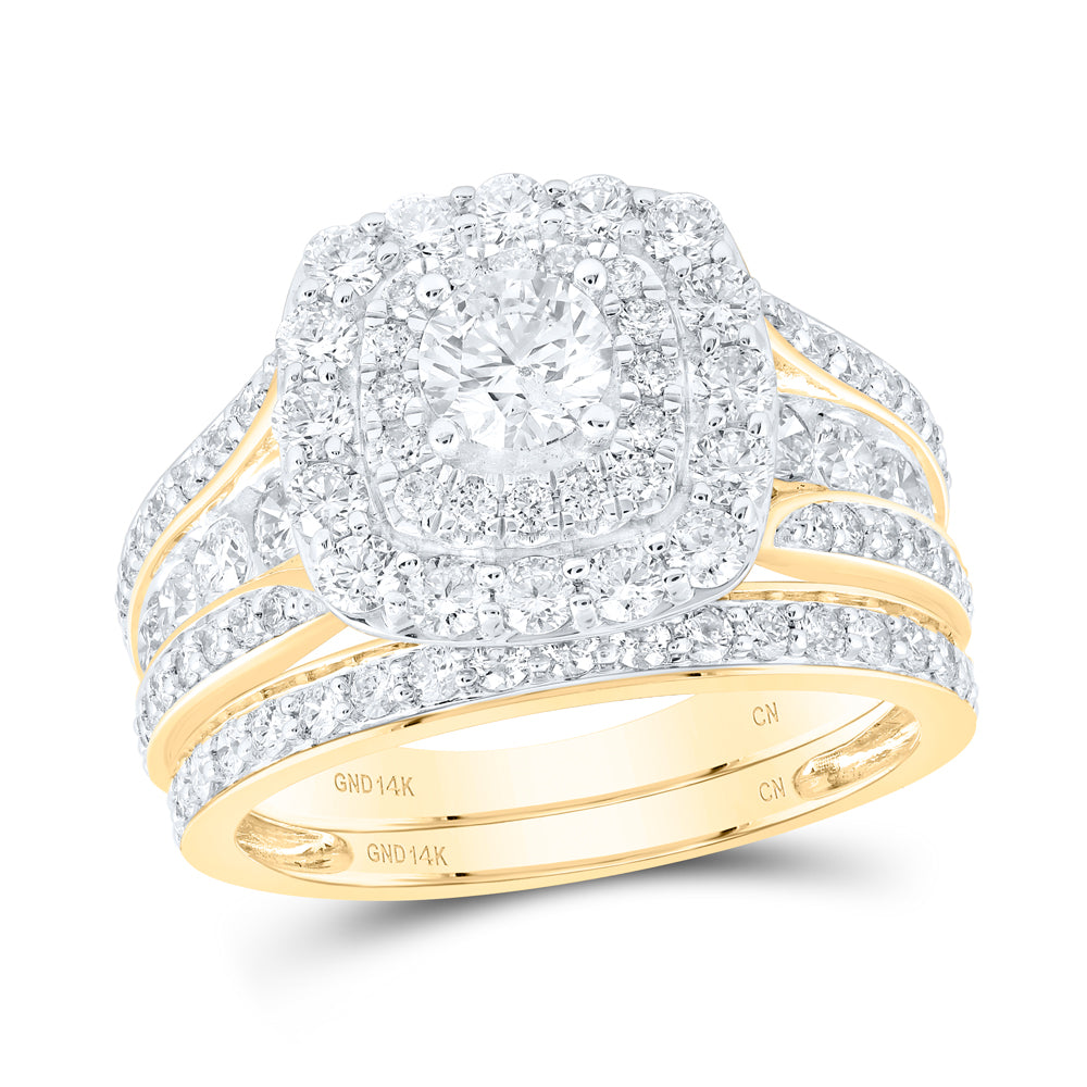 2CTW-DIA ANA M 3/8CT-CRD CUSHION DOUBLE HALO BRIDAL SET