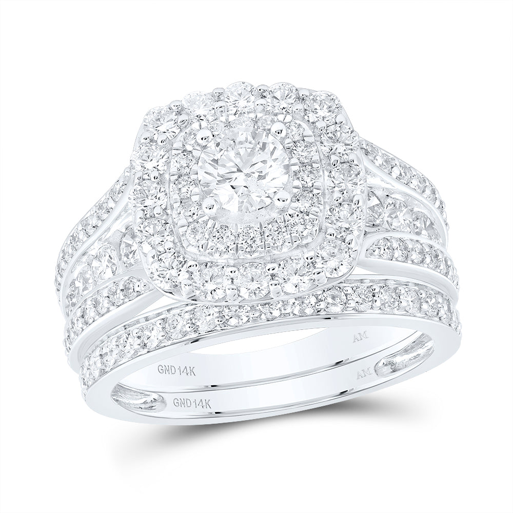 2CTW-DIA ANA M 3/8CT-CRD CUSHION DOUBLE HALO BRIDAL SET