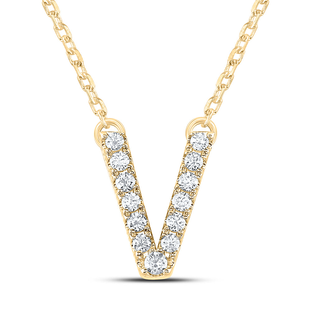 1/6CTW-DIA ANA M INITIAL "V" FASHION NECKLACE (16 INCH)