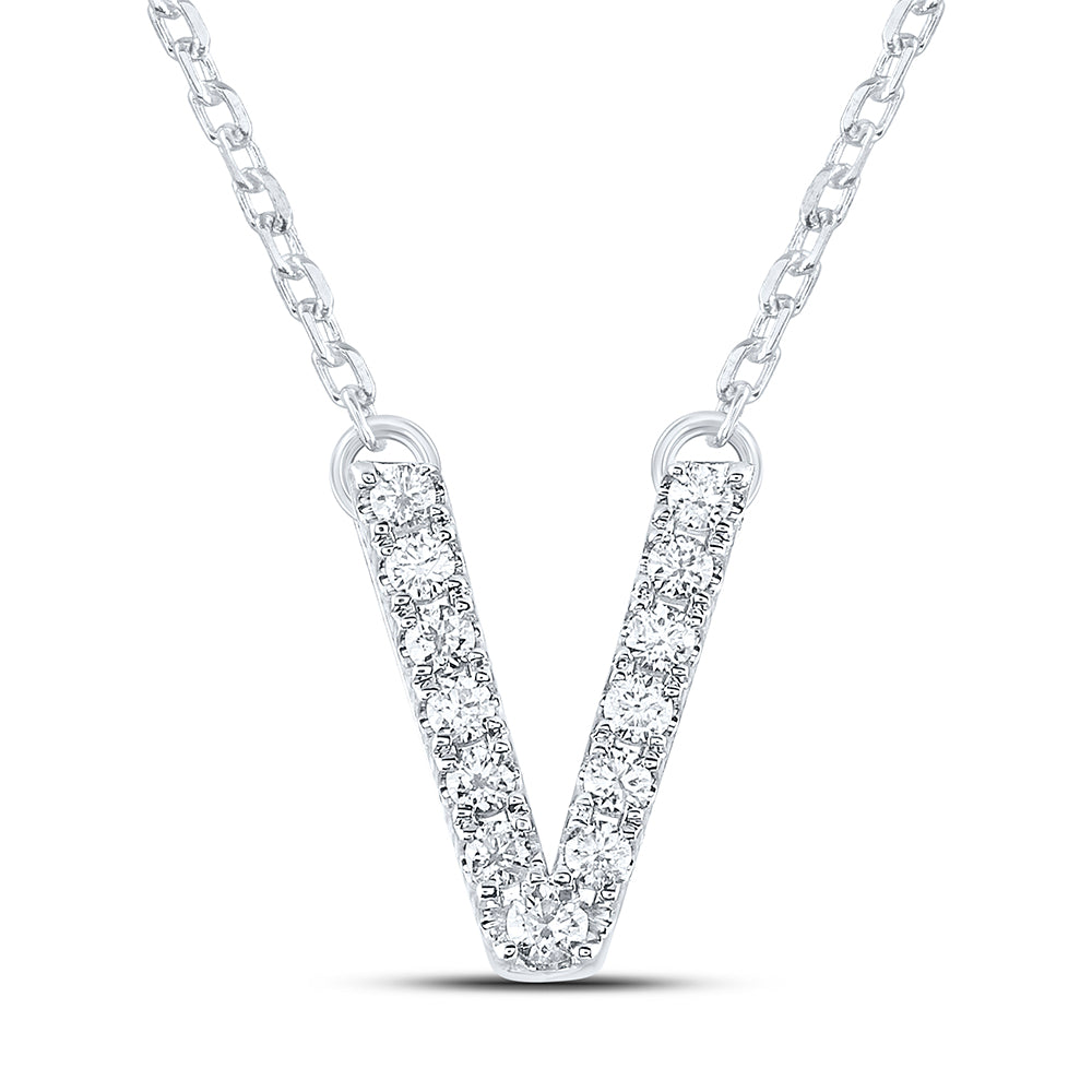 1/6CTW-DIA ANA M INITIAL "V" FASHION NECKLACE (16 INCH)