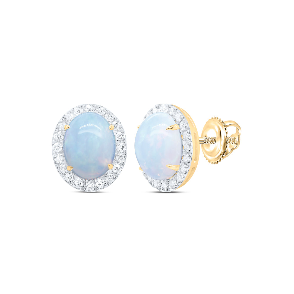 3/8CTW-DIA CN 9X7MM-OPAL NAT GEM OVAL STUD EARRING