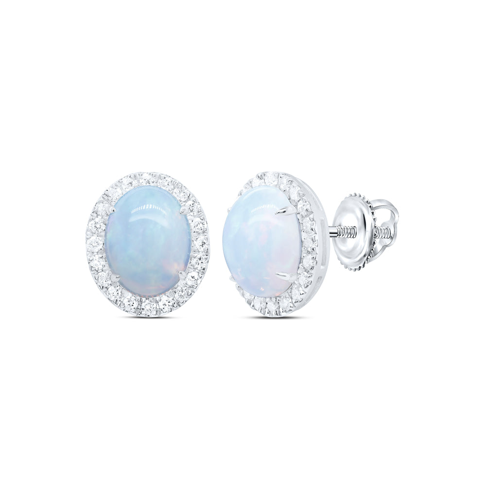 3/8CTW-DIA CN 9X7MM-OPAL NAT GEM OVAL STUD EARRING