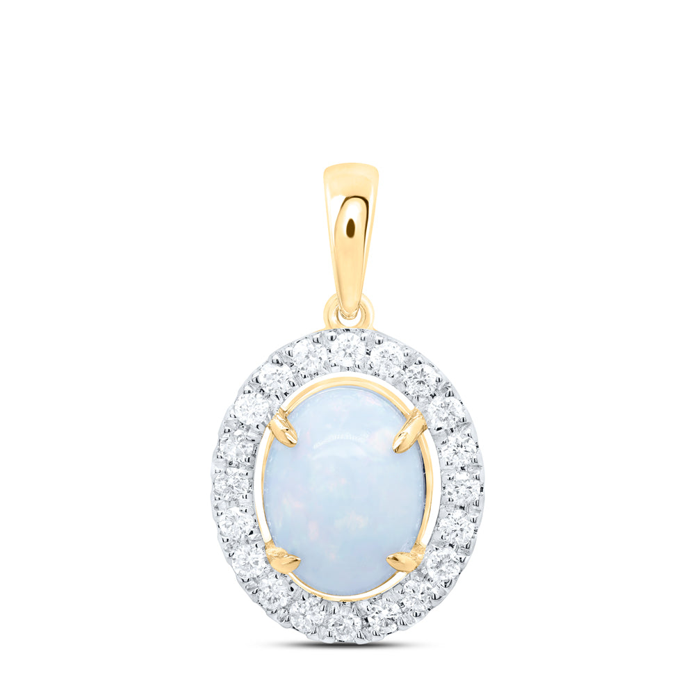 1/4CTW-DIA CN 9X7MM-OPAL NAT GEM OVAL PENDANT