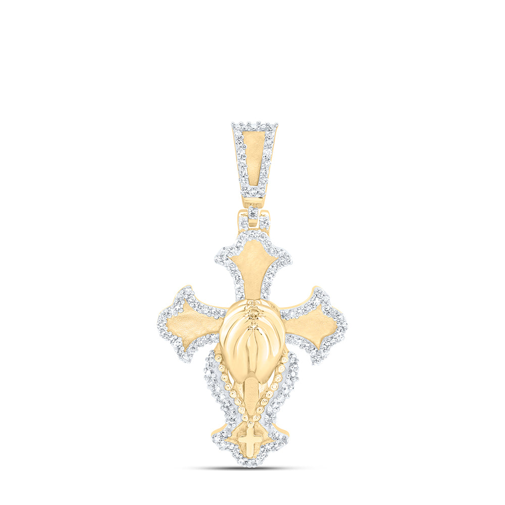 3/8CTW-DIA NK PRAYING HAND CROSS MENS CHARM