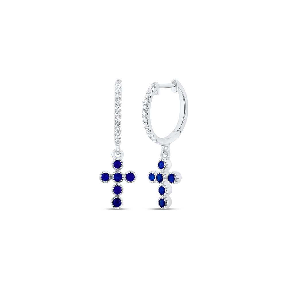1/10CTW-DIA ANA M 1/3CTW RD-BS NAT GEM DANGLING CROSS EARRING