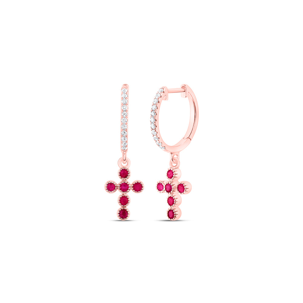 1/10CTW-DIA ANA M 1/4CTW RD-RU NAT GEM DANGLING CROSS EARRING