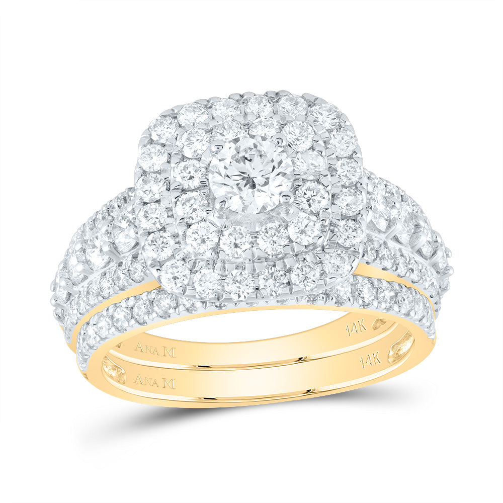 2CTW-DIA ANA M 3/8CT-CRD CUSHION DOUBLE HALO BRIDAL SET