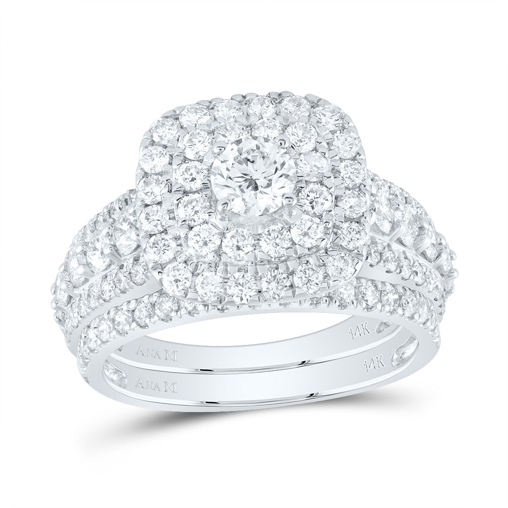 2CTW-DIA ANA M 3/8CT-CRD CUSHION DOUBLE HALO BRIDAL SET