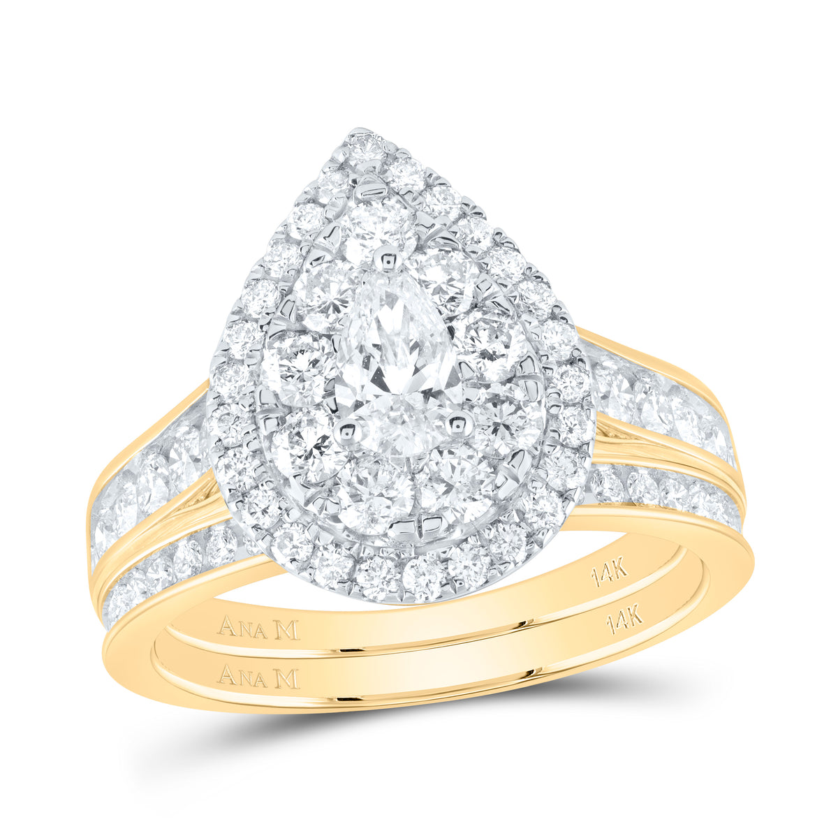 2CTW-DIA ANA M 3/8CT-CPS PEAR SINGLE HALO BRIDAL SET