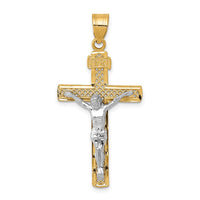 Load image into Gallery viewer, 14K Two-tone Diamond-cut Lattice Cross w/Crucifix Pendant
