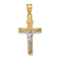Load image into Gallery viewer, 14K Two-tone Diamond-cut Lattice Cross w/Crucifix Pendant
