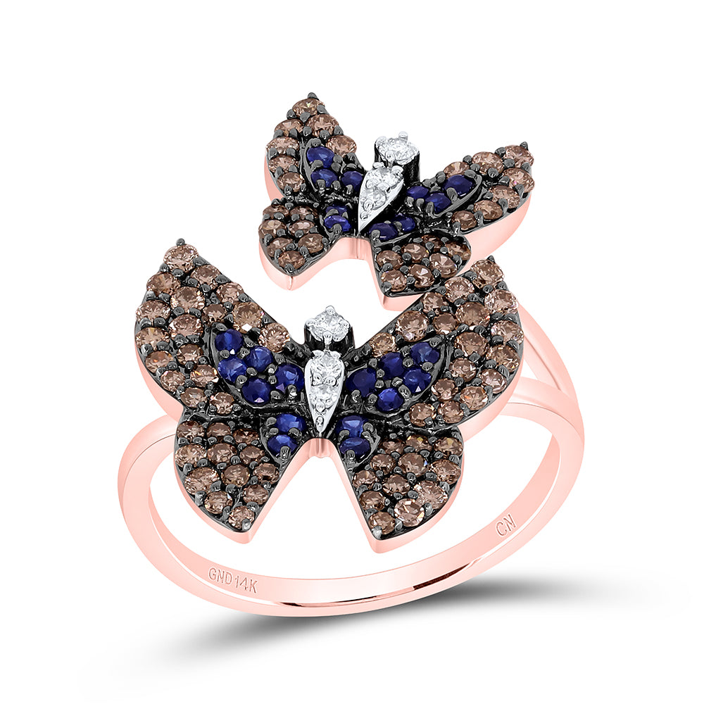 7/8CTW-DIA CN 1/4CTW RD-BS NAT GEM BUTTERFLY RING