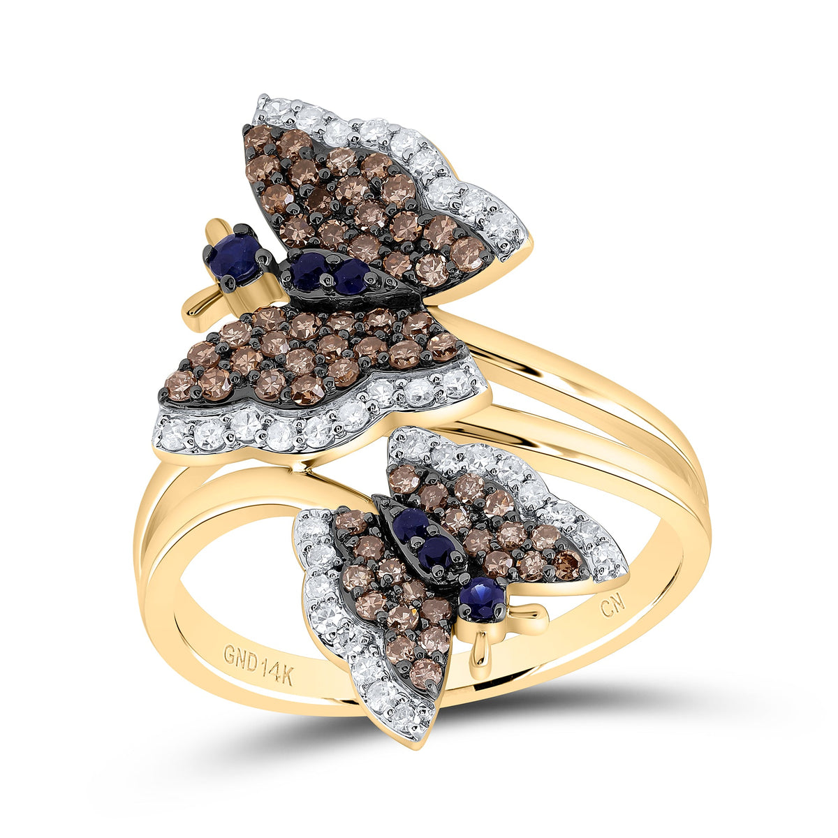 3/4CTW-DIA CN 1/10CTW RD-BS NAT GEM BUTTERFLY RING