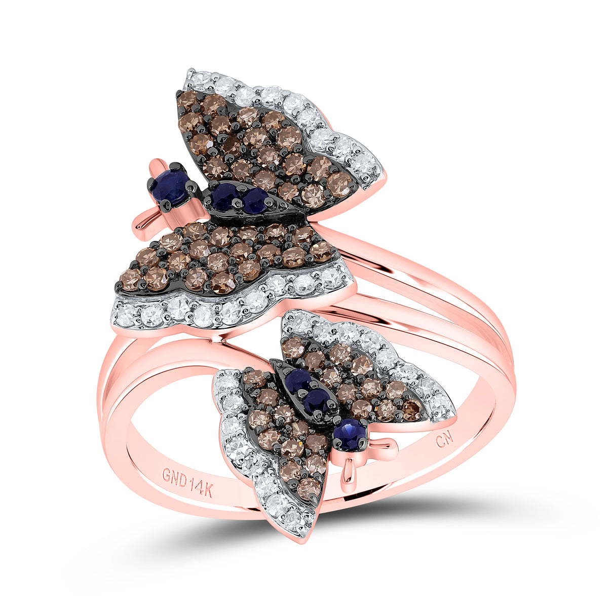 3/4CTW-DIA CN 1/10CTW RD-BS NAT GEM BUTTERFLY RING