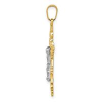 Load image into Gallery viewer, 14K Two-Tone Medium Lacy-Edge Inri Crucifix Pendant
