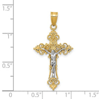 Load image into Gallery viewer, 14K Two-Tone Medium Lacy-Edge Inri Crucifix Pendant
