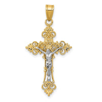 Load image into Gallery viewer, 14K Two-Tone Medium Lacy-Edge Inri Crucifix Pendant
