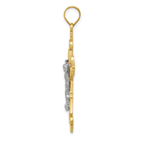 Load image into Gallery viewer, 14K Two-Tone Large Lacy-Edge Inri Crucifix Pendant
