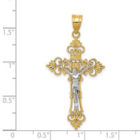 Load image into Gallery viewer, 14K Two-Tone Large Lacy-Edge Inri Crucifix Pendant
