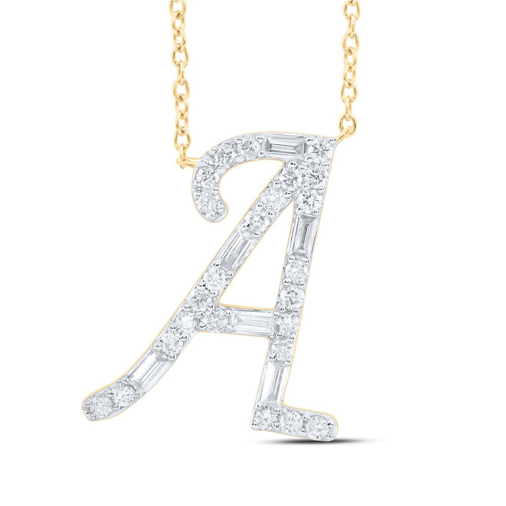 1/5CTW-DIA CN INITIAL "A" FASHION BAGUETTE NECKLACE (18 INCH)