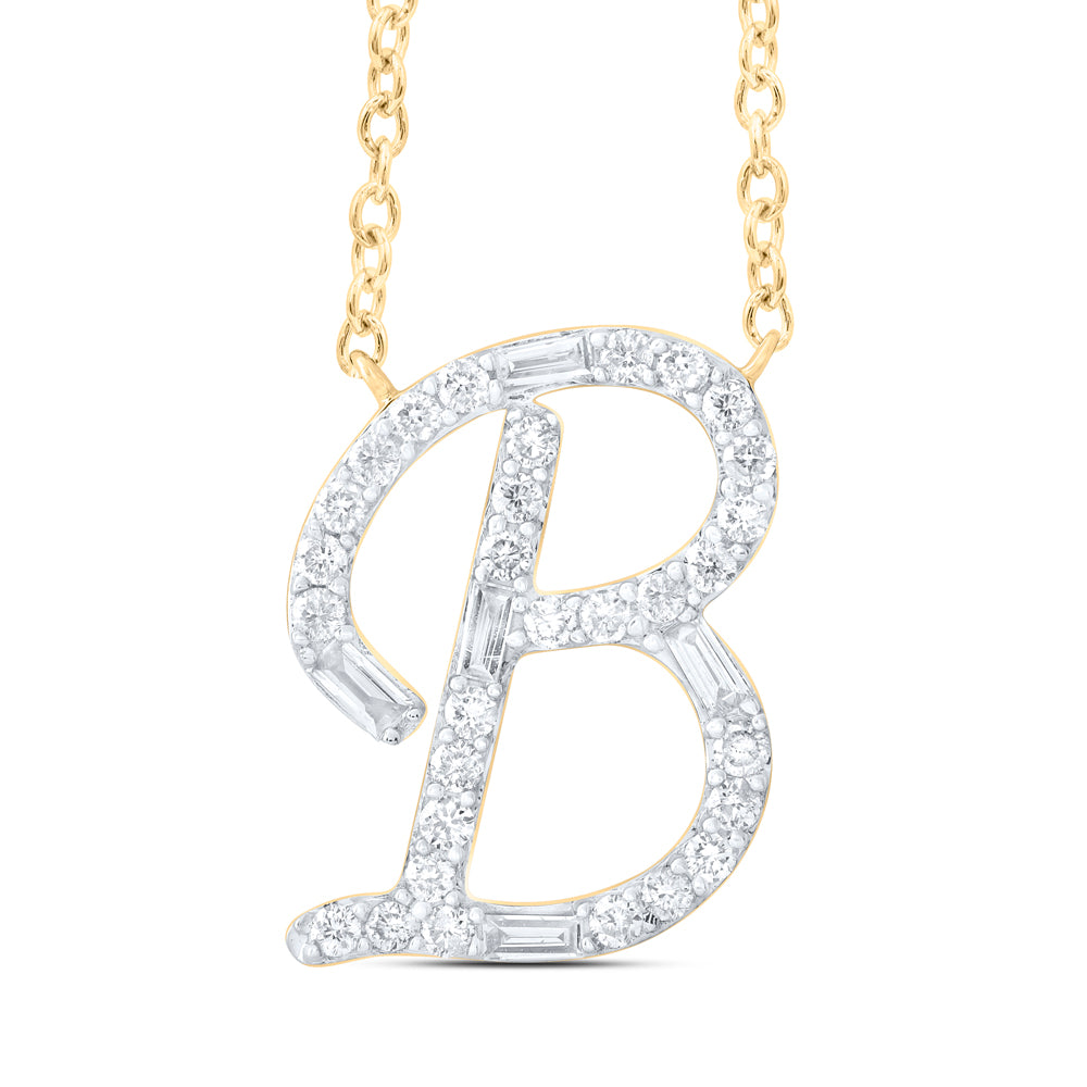 1/5CTW-DIA CN INITIAL "B" FASHION BAGUETTE NECKLACE (18 INCH)