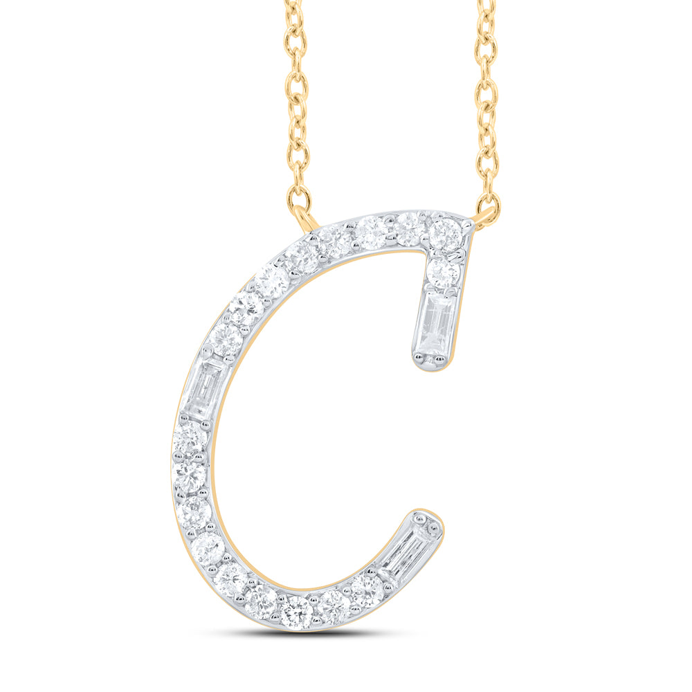 1/5CTW-DIA CN INITIAL "C" FASHION BAGUETTE NECKLACE (18 INCH)