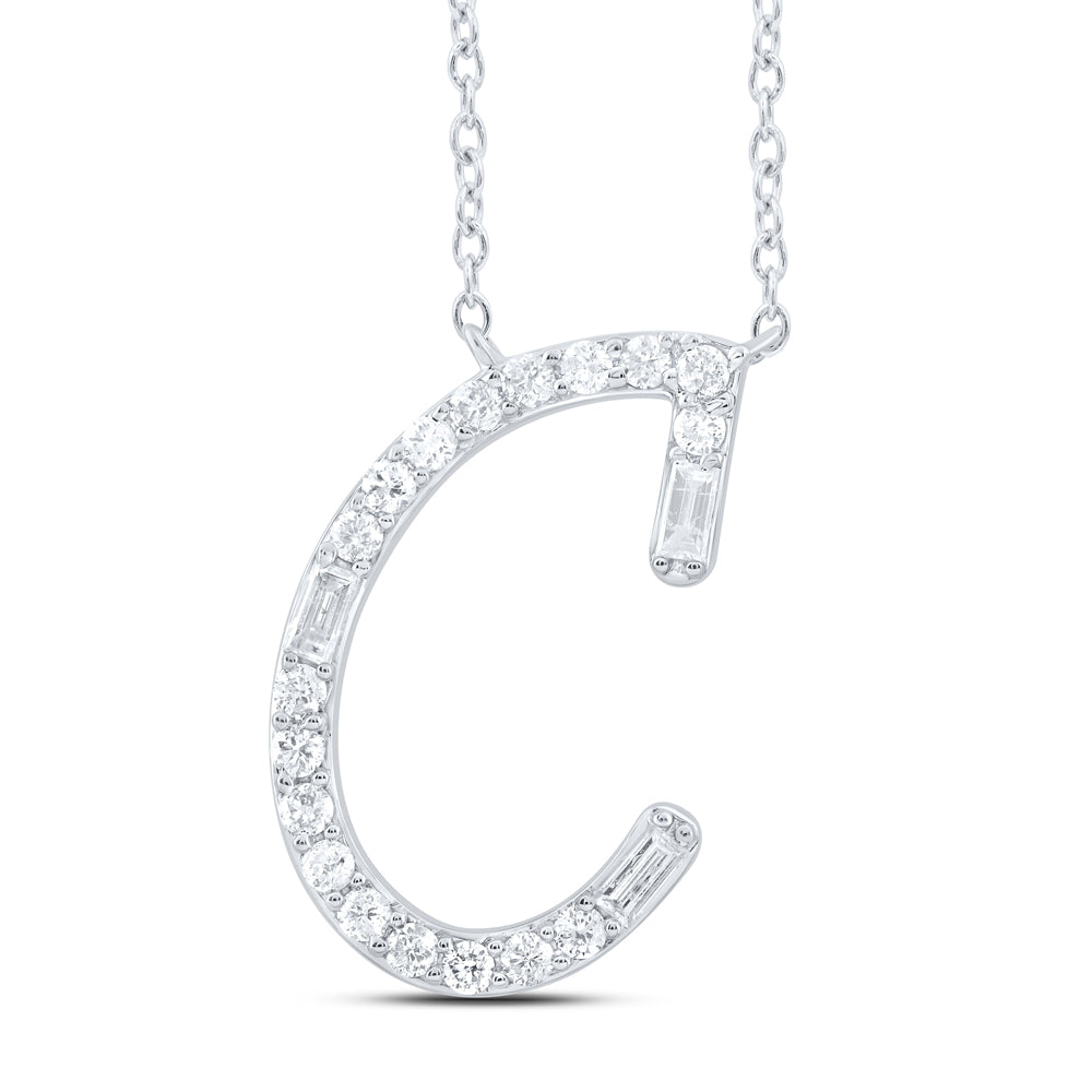 1/5CTW-DIA CN INITIAL "C" FASHION BAGUETTE NECKLACE (18 INCH)