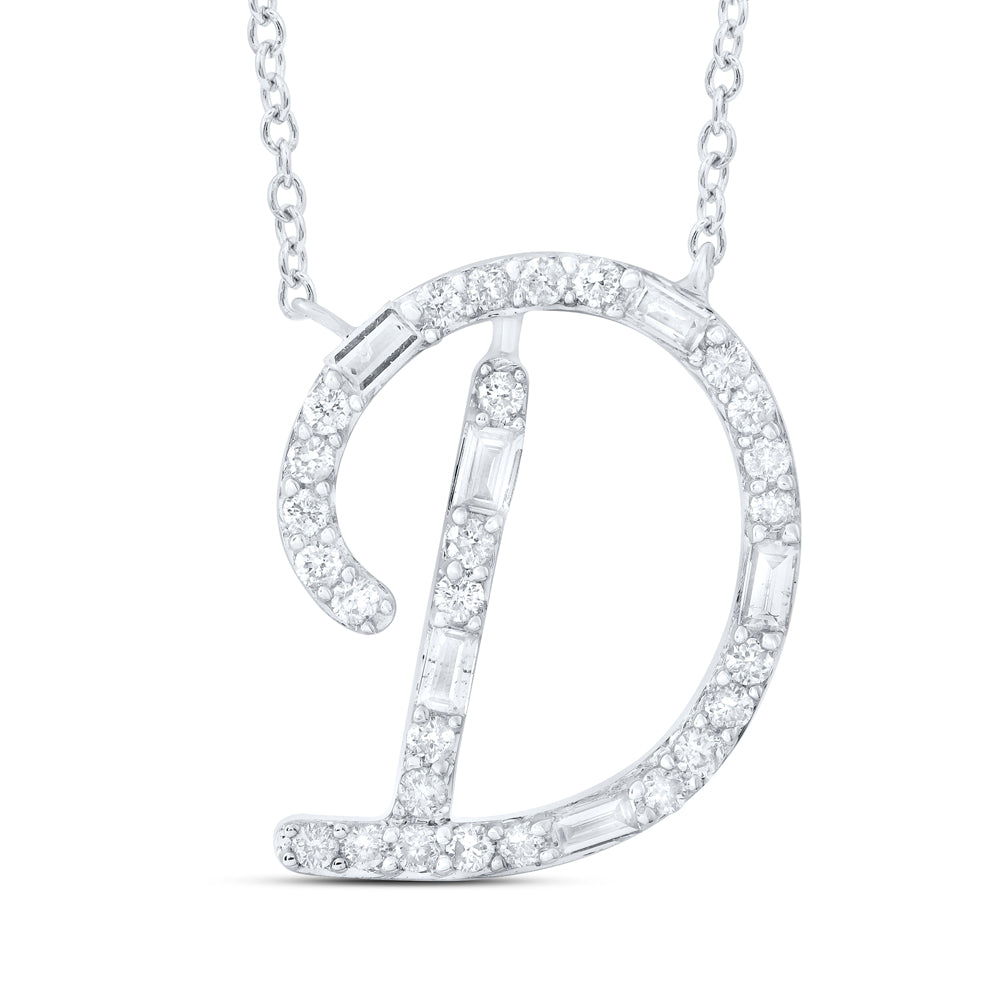 1/5CTW-DIA CN INITIAL "D" FASHION BAGUETTE NECKLACE (18 INCH)