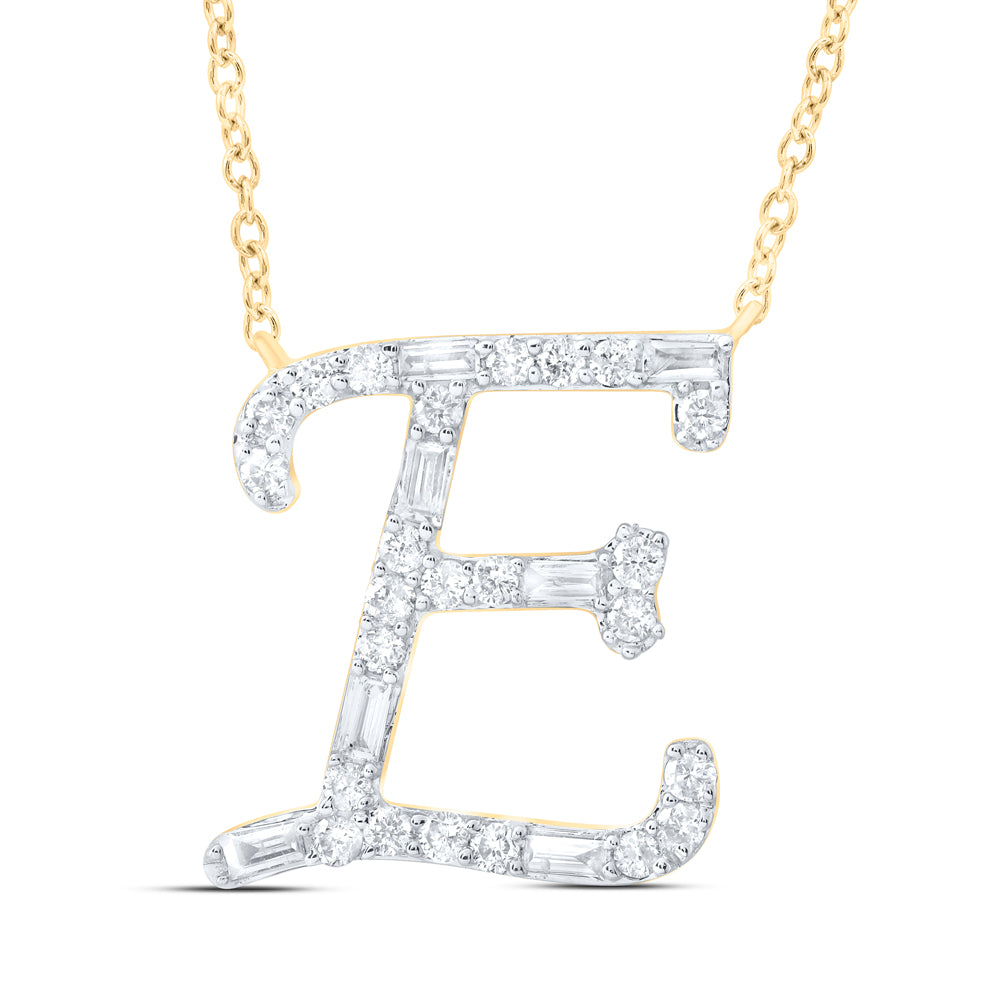 1/5CTW-DIA CN INITIAL "E" FASHION BAGUETTE NECKLACE (18 INCH)