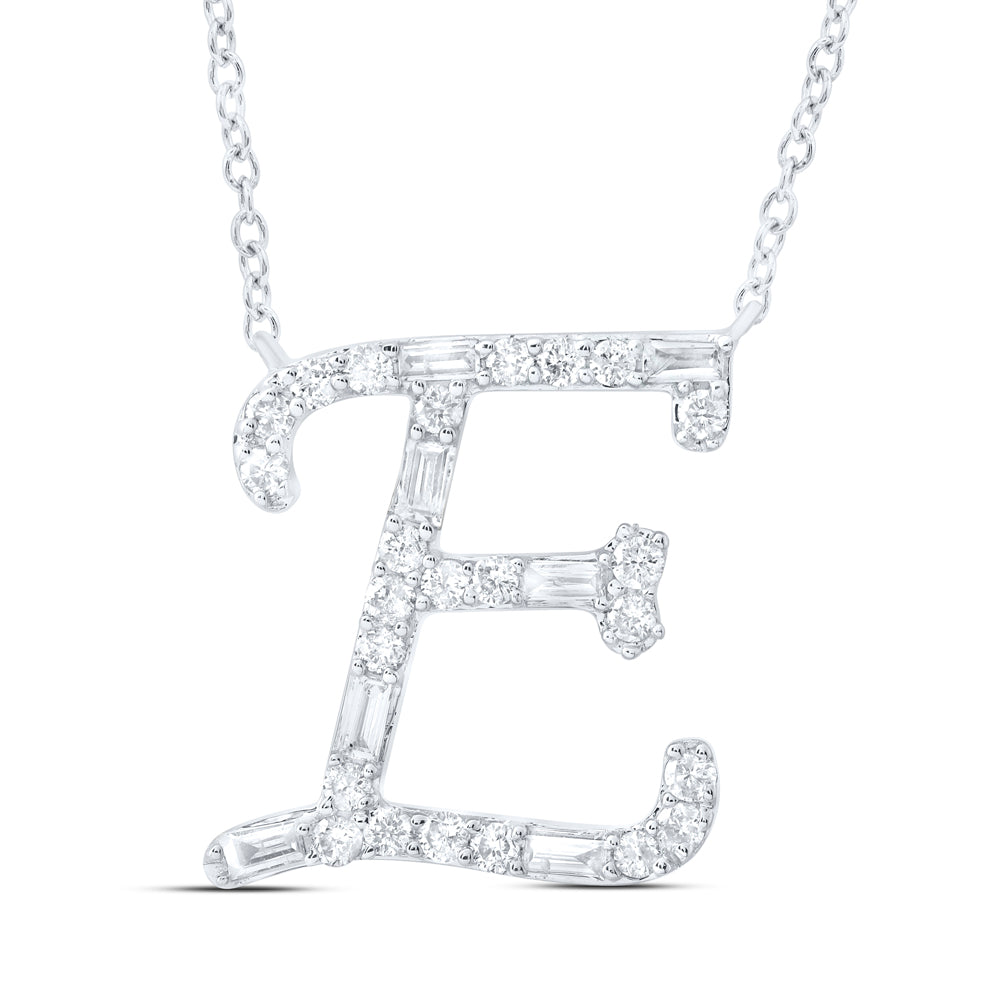 1/5CTW-DIA CN INITIAL "E" FASHION BAGUETTE NECKLACE (18 INCH)