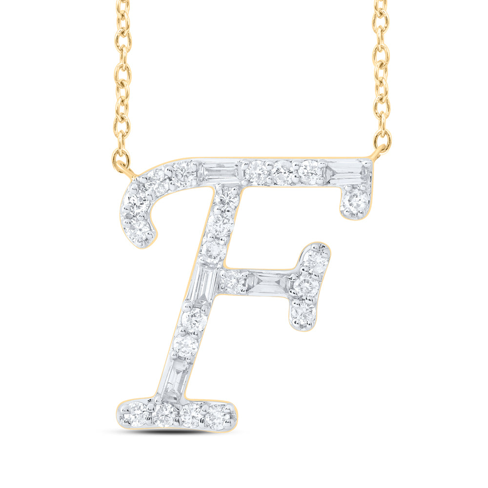 1/5CTW-DIA CN INITIAL "F" FASHION BAGUETTE NECKLACE (18 INCH)