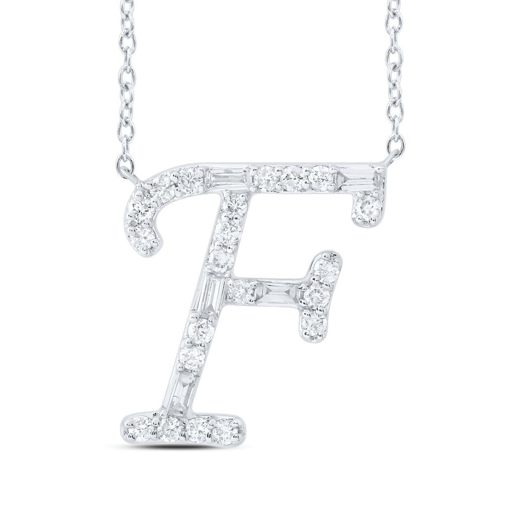 1/5CTW-DIA CN INITIAL "F" FASHION BAGUETTE NECKLACE (18 INCH)