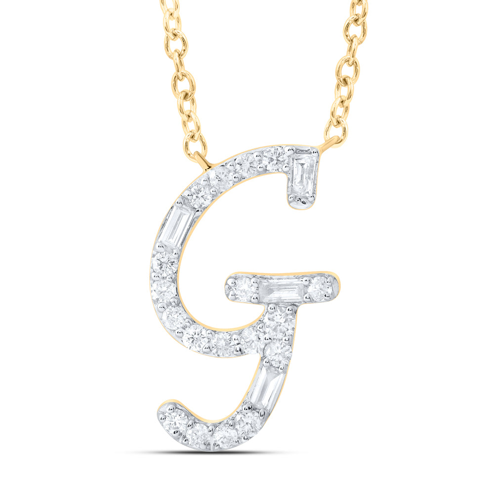 1/5CTW-DIA CN INITIAL "G" FASHION BAGUETTE NECKLACE (18 INCH)