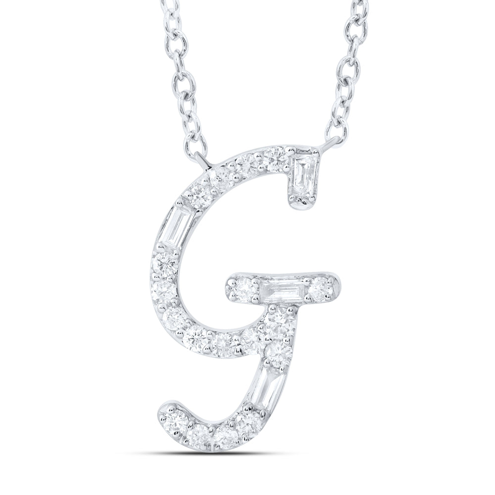 1/5CTW-DIA CN INITIAL "G" FASHION BAGUETTE NECKLACE (18 INCH)