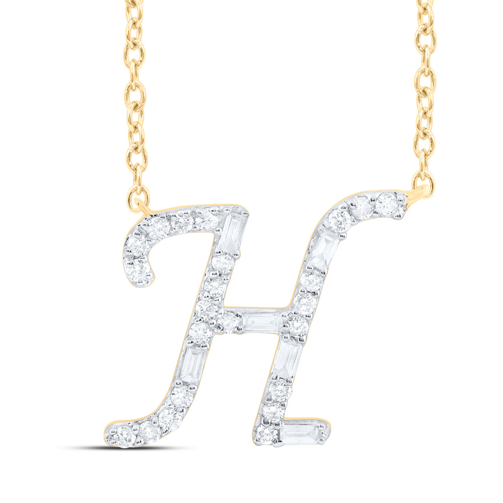 1/5CTW-DIA CN INITIAL "H" FASHION BAGUETTE NECKLACE (18 INCH)