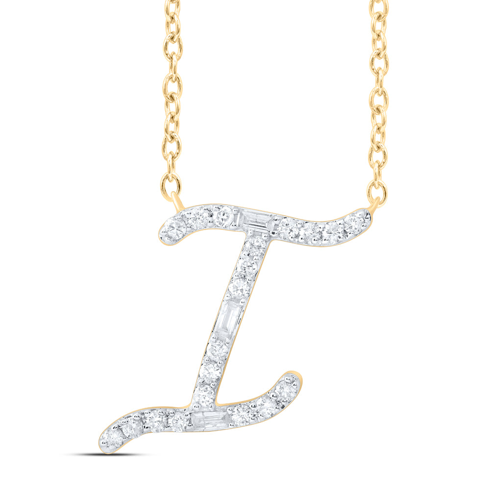 1/5CTW-DIA CN INITIAL "I" FASHION BAGUETTE NECKLACE (18 INCH)