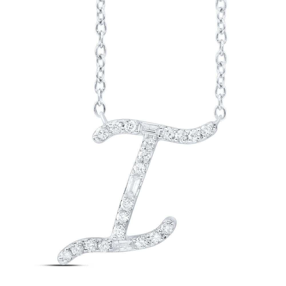 1/5CTW-DIA CN INITIAL "I" FASHION BAGUETTE NECKLACE (18 INCH)