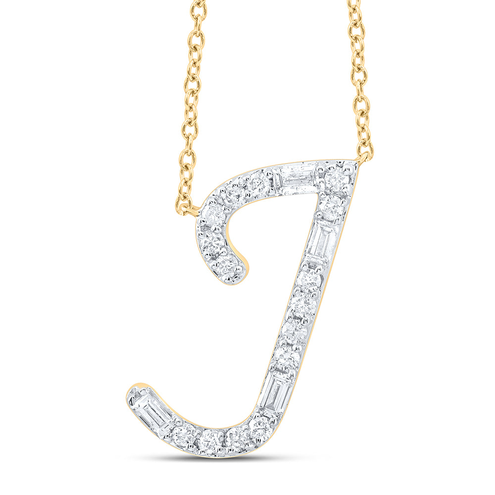 1/5CTW-DIA CN INITIAL "J" FASHION BAGUETTE NECKLACE (18 INCH)