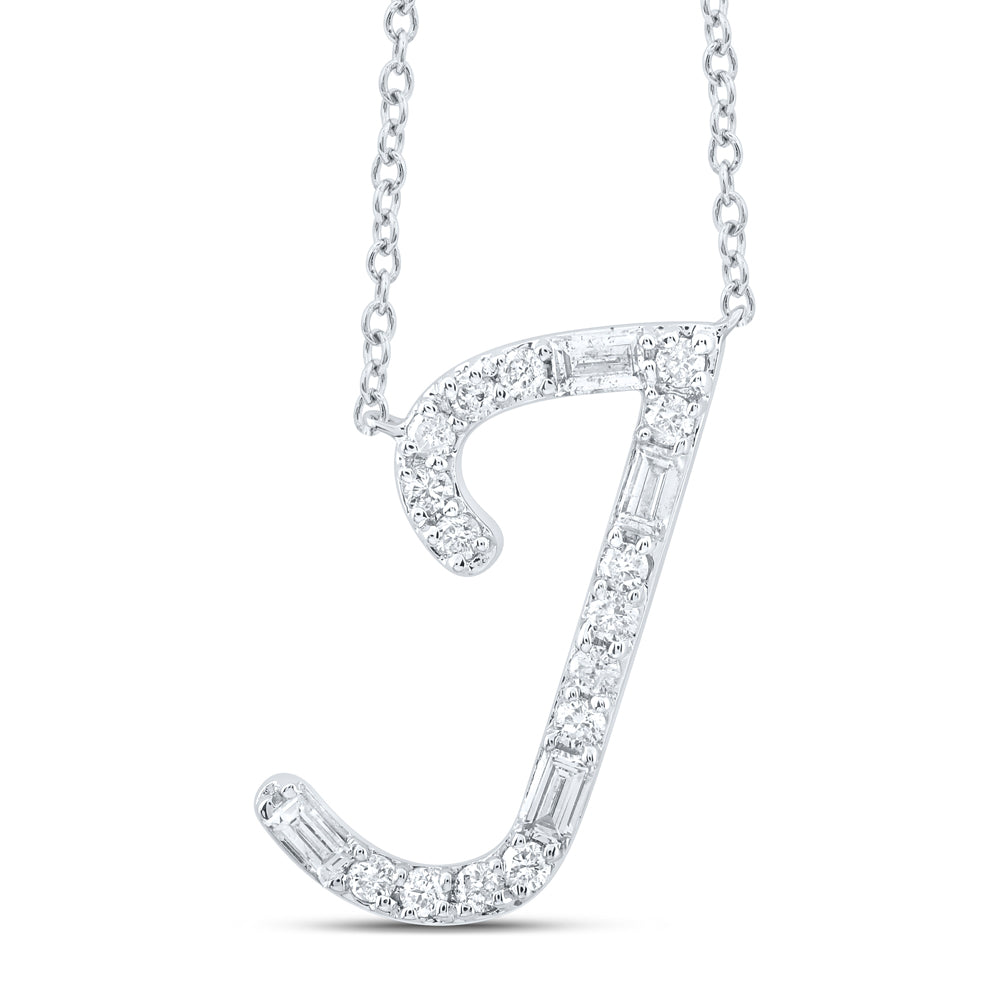 1/5CTW-DIA CN INITIAL "J" FASHION BAGUETTE NECKLACE (18 INCH)