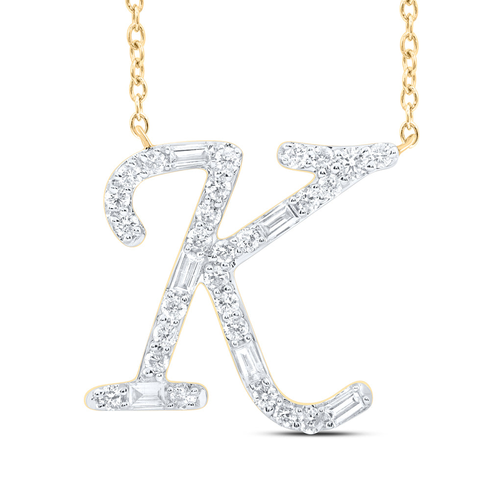 1/4CTW-DIA CN INITIAL "K" FASHION BAGUETTE NECKLACE (18 INCH)