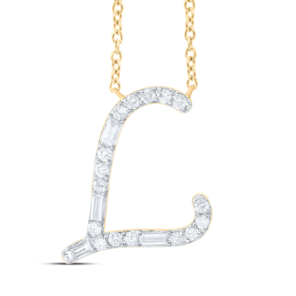 1/4CTW-DIA CN INITIAL "L" FASHION BAGUETTE NECKLACE (18 INCH)