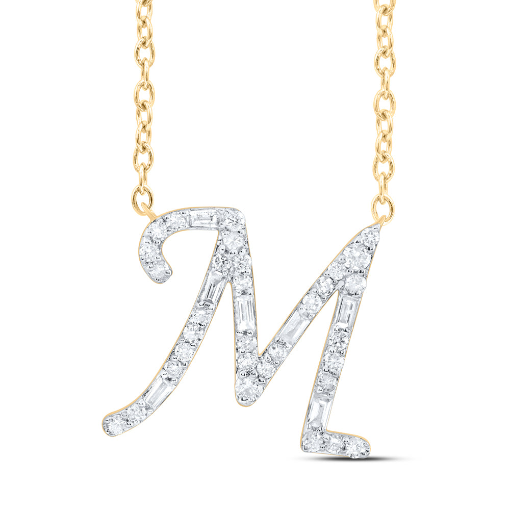 1/4CTW-DIA CN INITIAL "M" FASHION BAGUETTE NECKLACE (18 INCH)