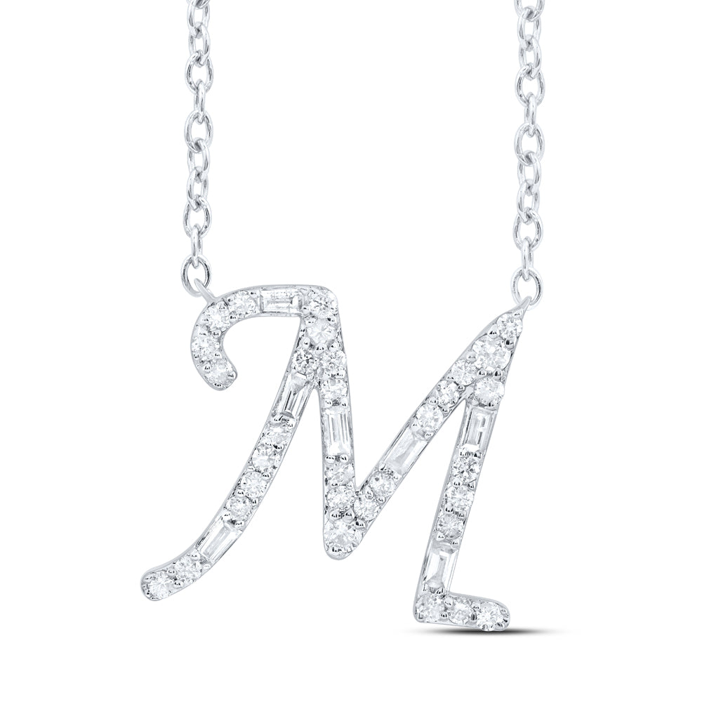 1/4CTW-DIA CN INITIAL "M" FASHION BAGUETTE NECKLACE (18 INCH)