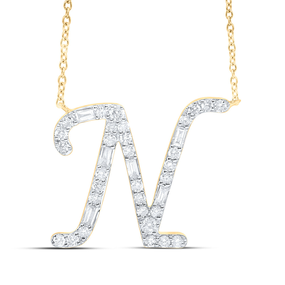 1/4CTW-DIA CN INITIAL "N" FASHION BAGUETTE NECKLACE (18 INCH)