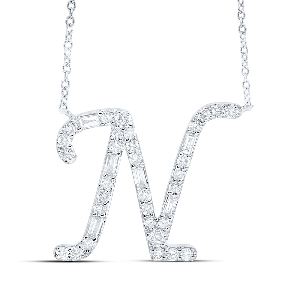 1/4CTW-DIA CN INITIAL "N" FASHION BAGUETTE NECKLACE (18 INCH)