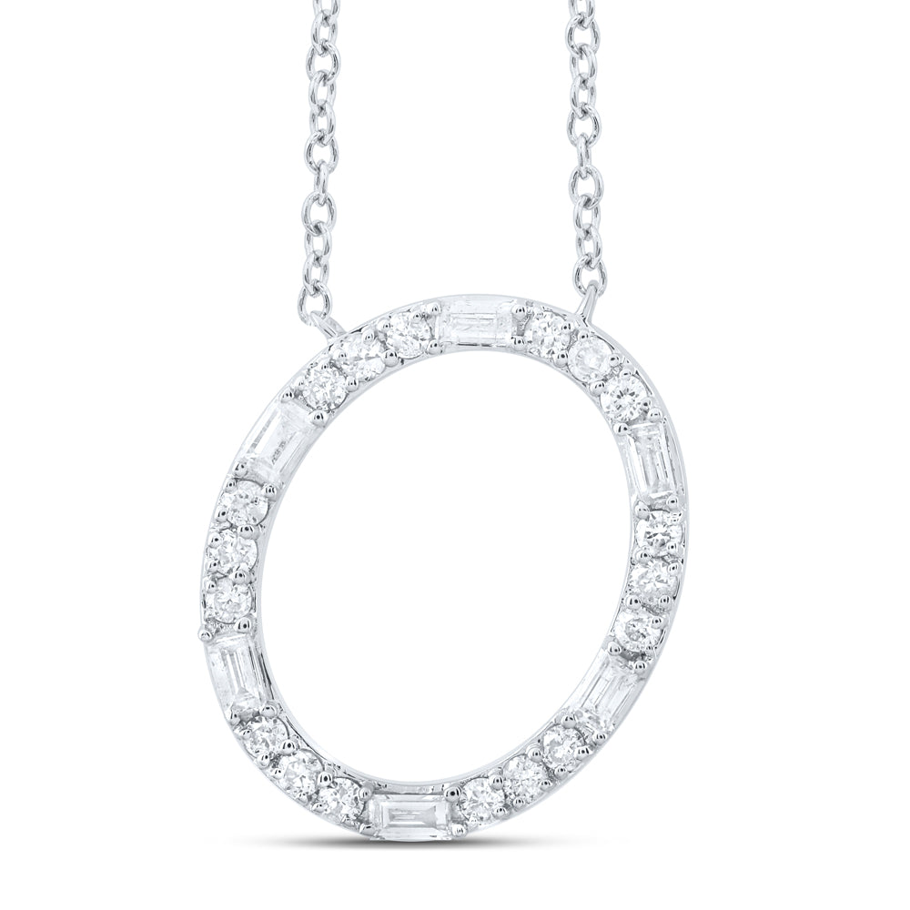 1/4CTW-DIA CN INITIAL "O" FASHION BAGUETTE NECKLACE (18 INCH)