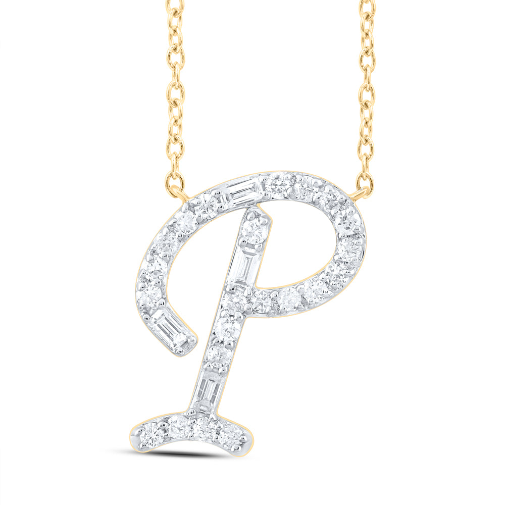 1/4CTW-DIA CN INITIAL "P" FASHION BAGUETTE NECKLACE (18 INCH)